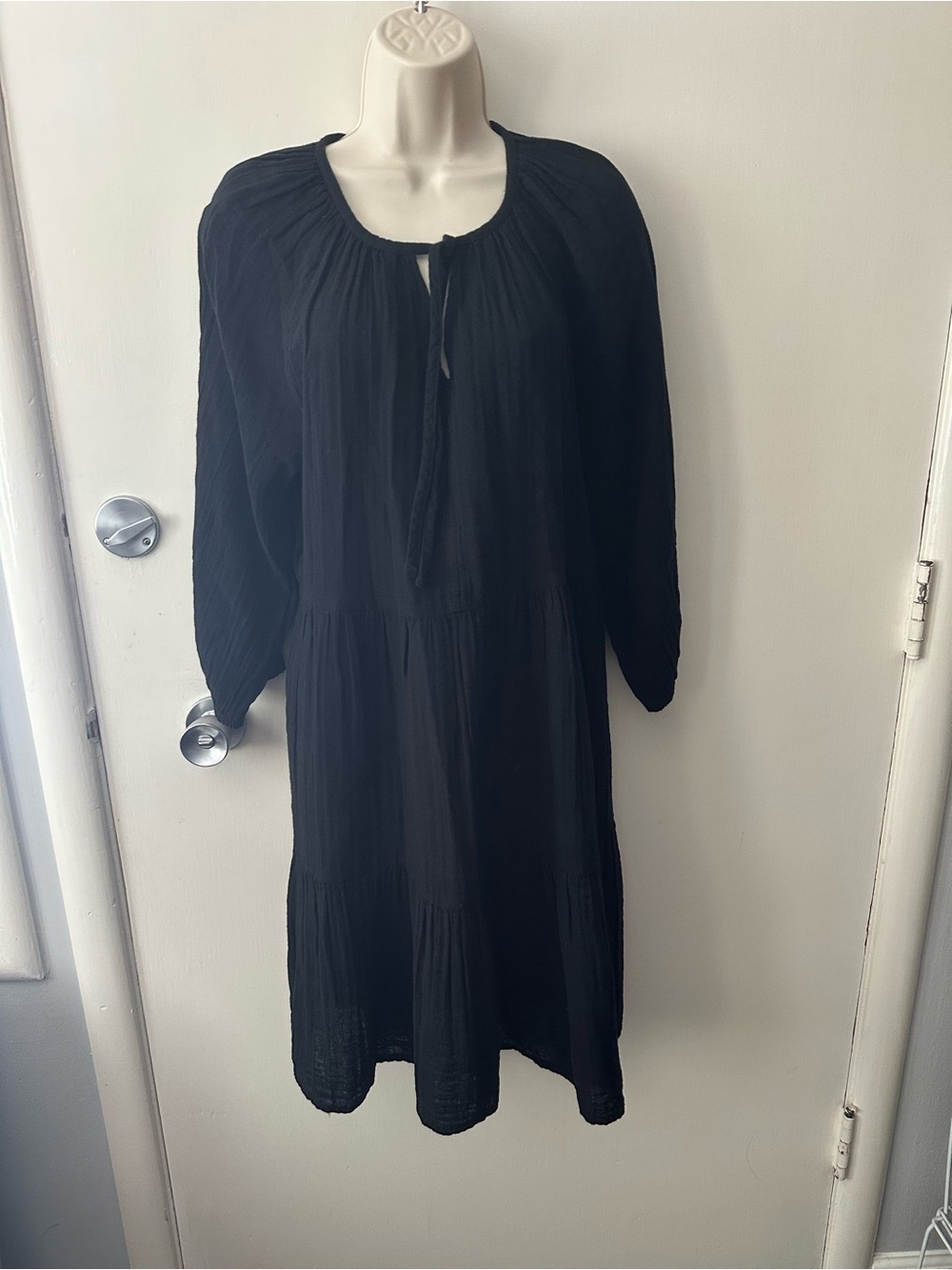 Sonoma Black Peasant Tiered Long Sleeve Dress